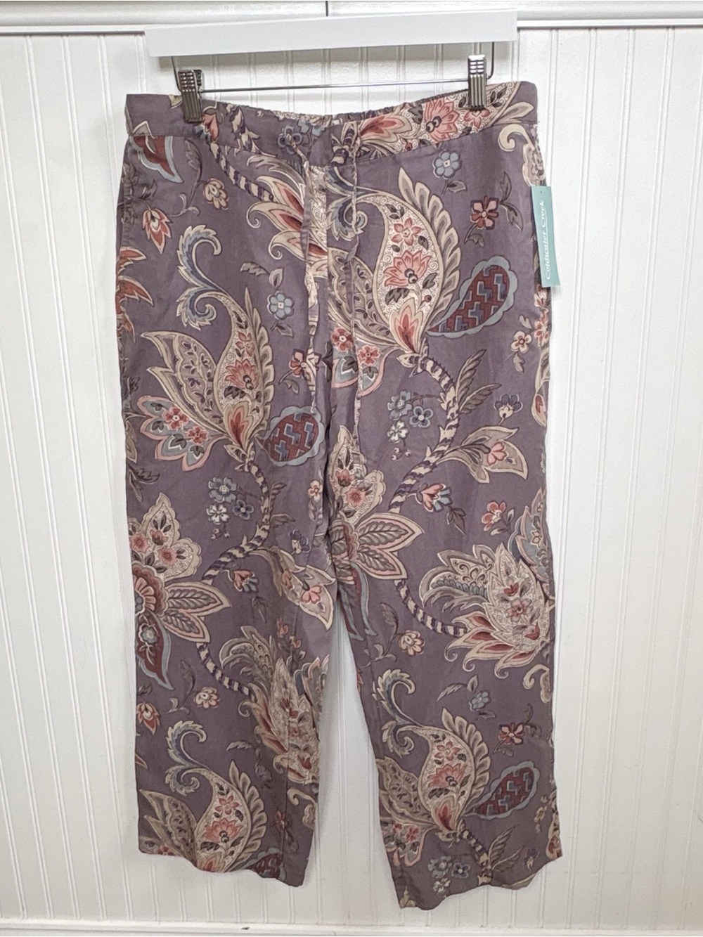 Coldwater Creek Women’s 16P Grey Paisley Tencel & Linen Blend Pull On Pants NWT